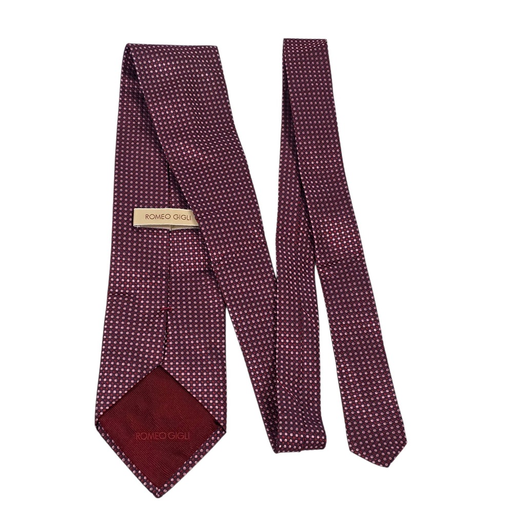 Romeo Gigli Mens Necktie Maroon Red Pink One Size Polka Dots Embroidered Silk
